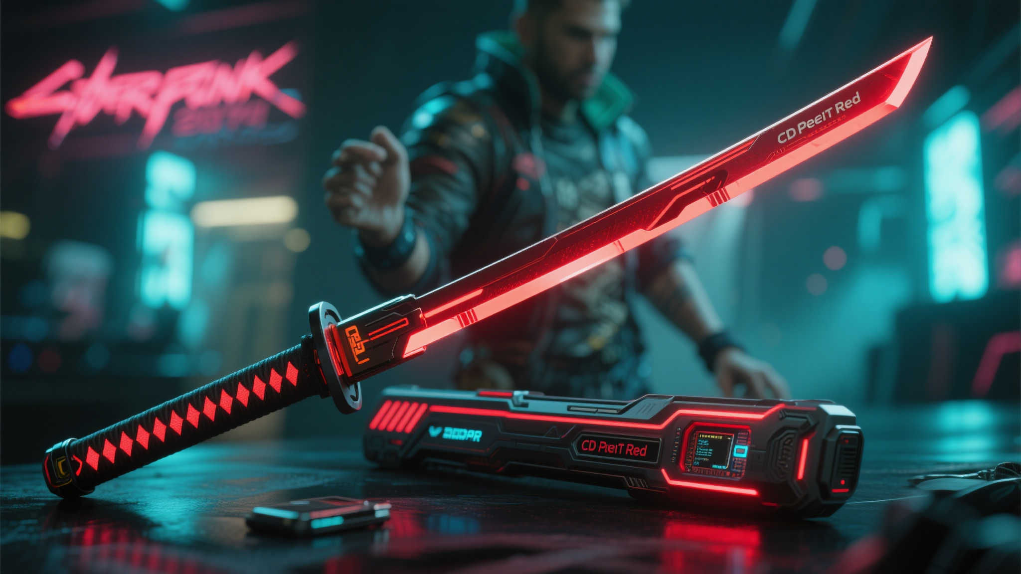 赛博朋克风武士刀亮相：红色LED灯效，音频芯片加持